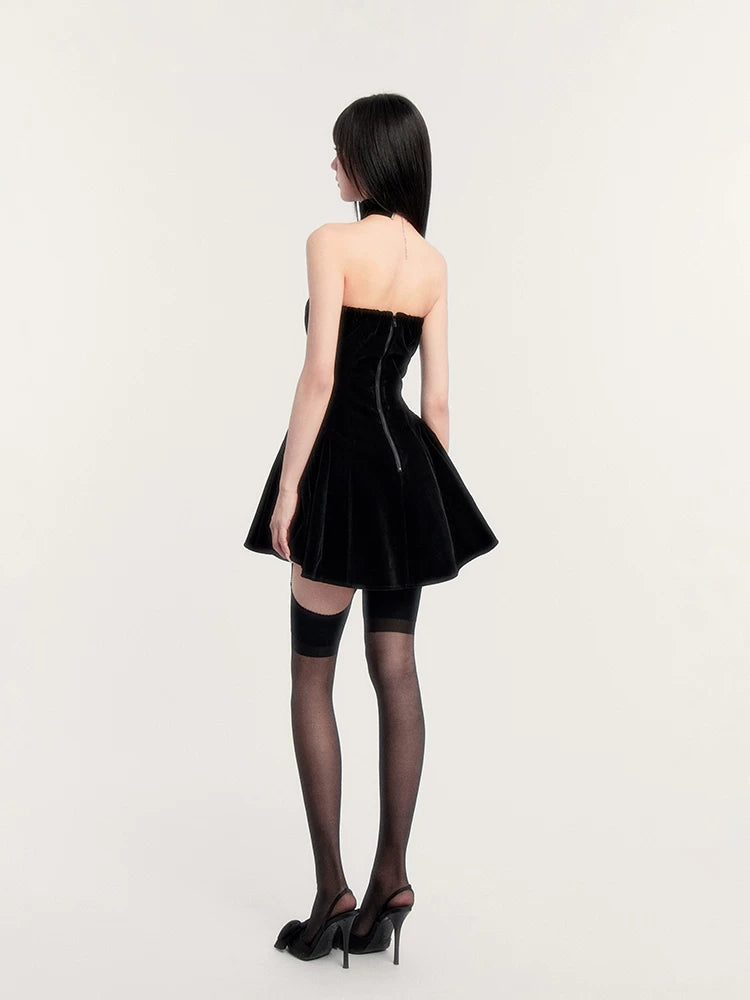 Devil’s Kiss Strapless Velvet Puff Dress