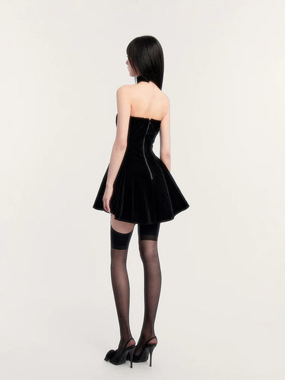 Devil’s Kiss Strapless Velvet Puff Dress