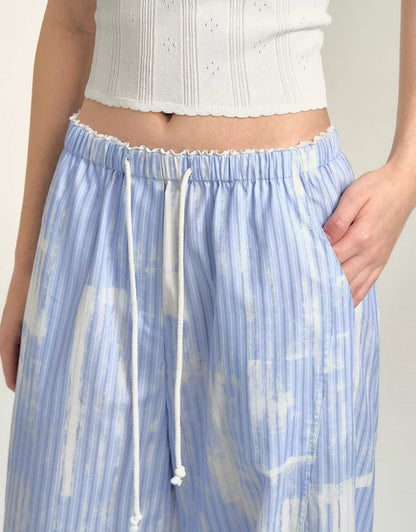 Blue Cloud Stripe Drawstring Pants