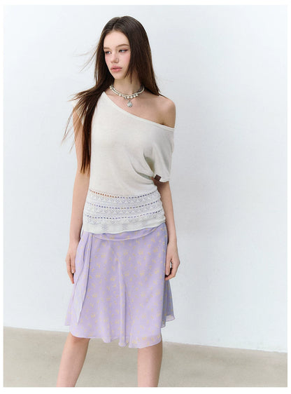 Asymmetric One-Shoulder Linen Knit Top