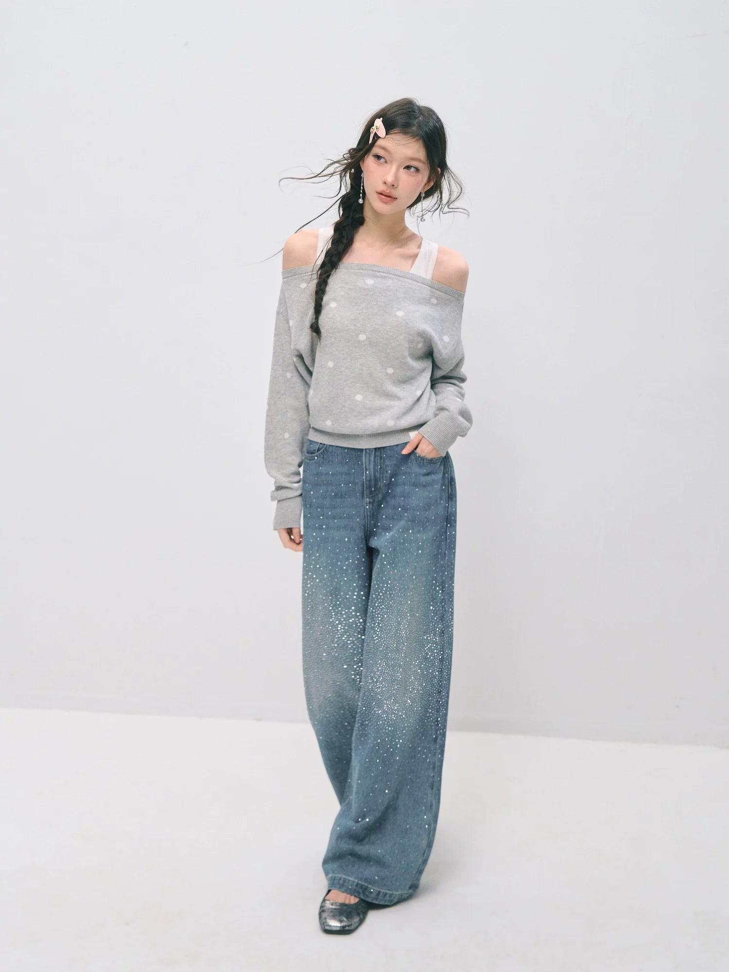 Vintage Straight-Leg Sparkle Denim Jeans