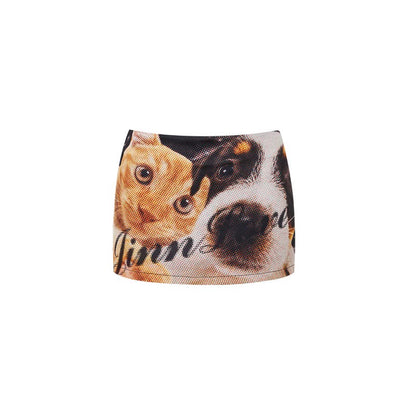 Big Nose Dog &amp; Lap Cat Satin Printed Mini Skirt - CHINASQUAD