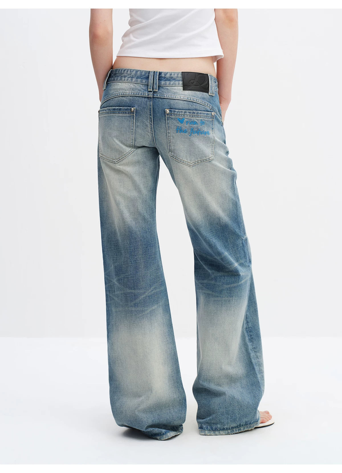 Vintage Washed Low-Rise Flared Denim Jeans