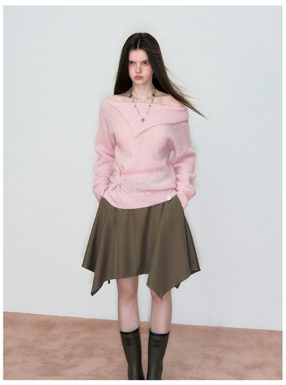 Off-Shoulder Relaxed Alpaca Knit Sweater