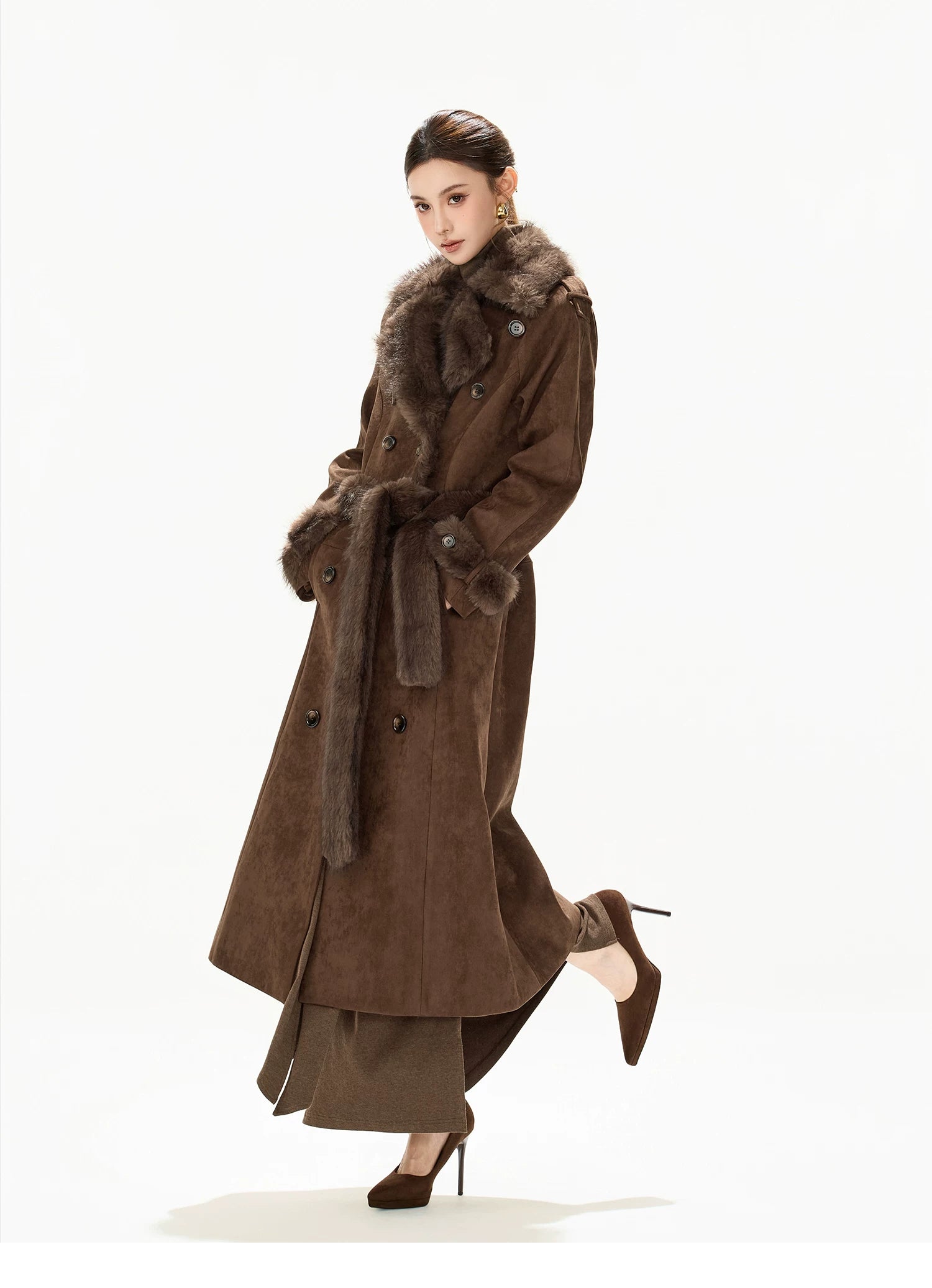 Belted Double-Breasted Long Coat