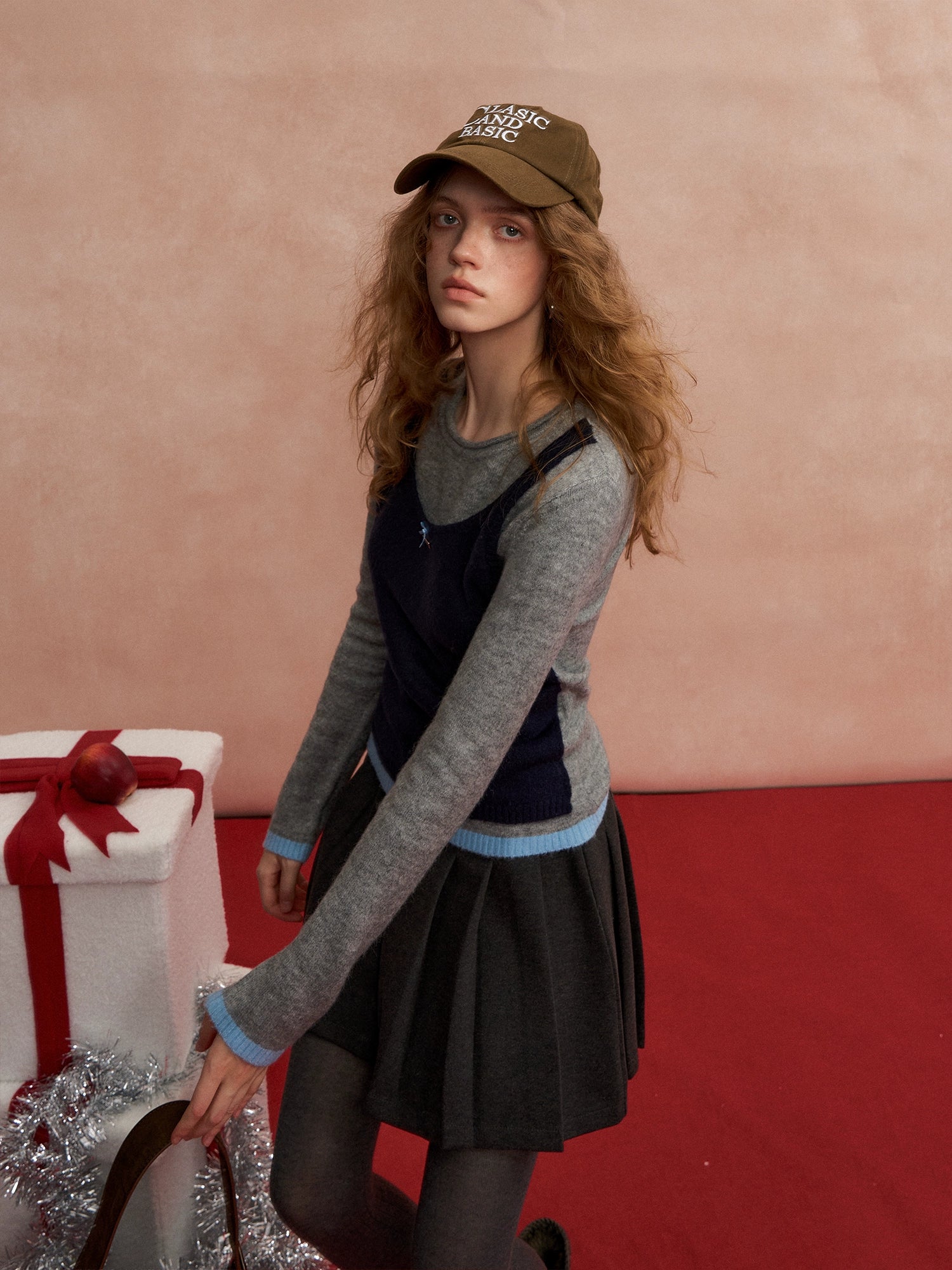 Contrast-Layered Long-Sleeve Knit Turtleneck