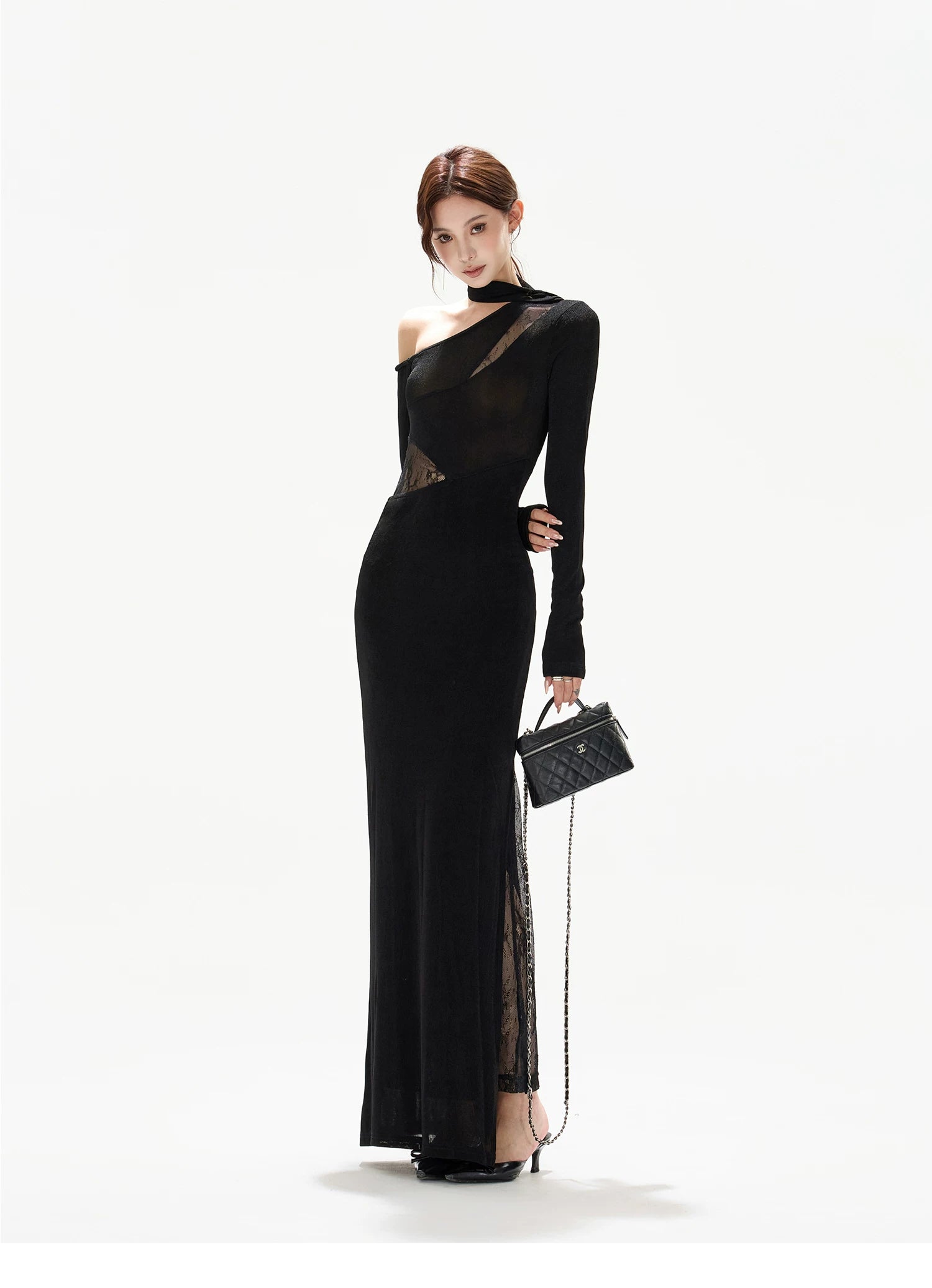 Asymmetric One-Shoulder Knit Evening Dress