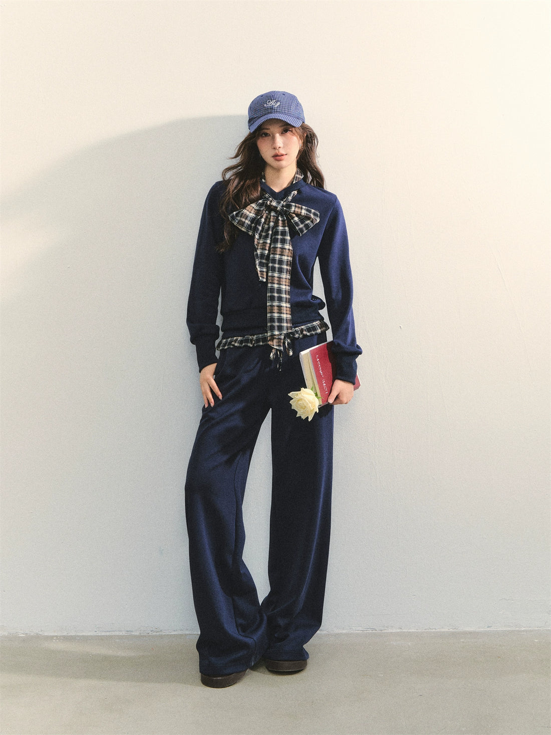 Plaid Bowknot Strappy Sweatshirt
