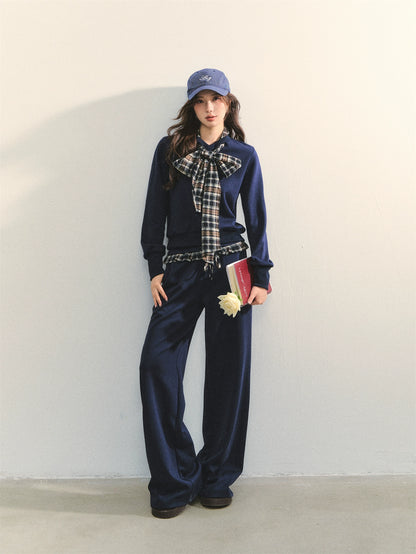 Plaid Bowknot Strappy Sweatshirt