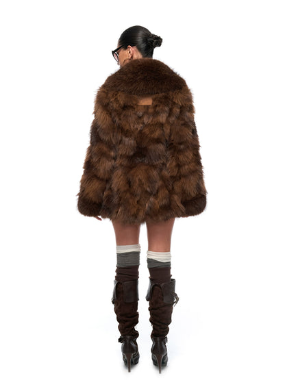 Vintage Brown Faux-Fur Collar Coat