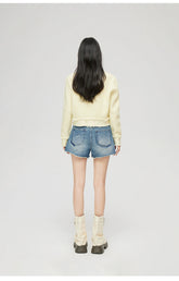 Milk Yellow & Gray V-Neck Knit Cardigan - CHINASQUAD