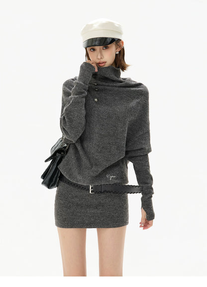 Cowl-Neck Wool Knit Mini Dress