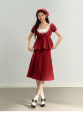 Red Blouse & Midi Skirt Set - CHINASQUAD