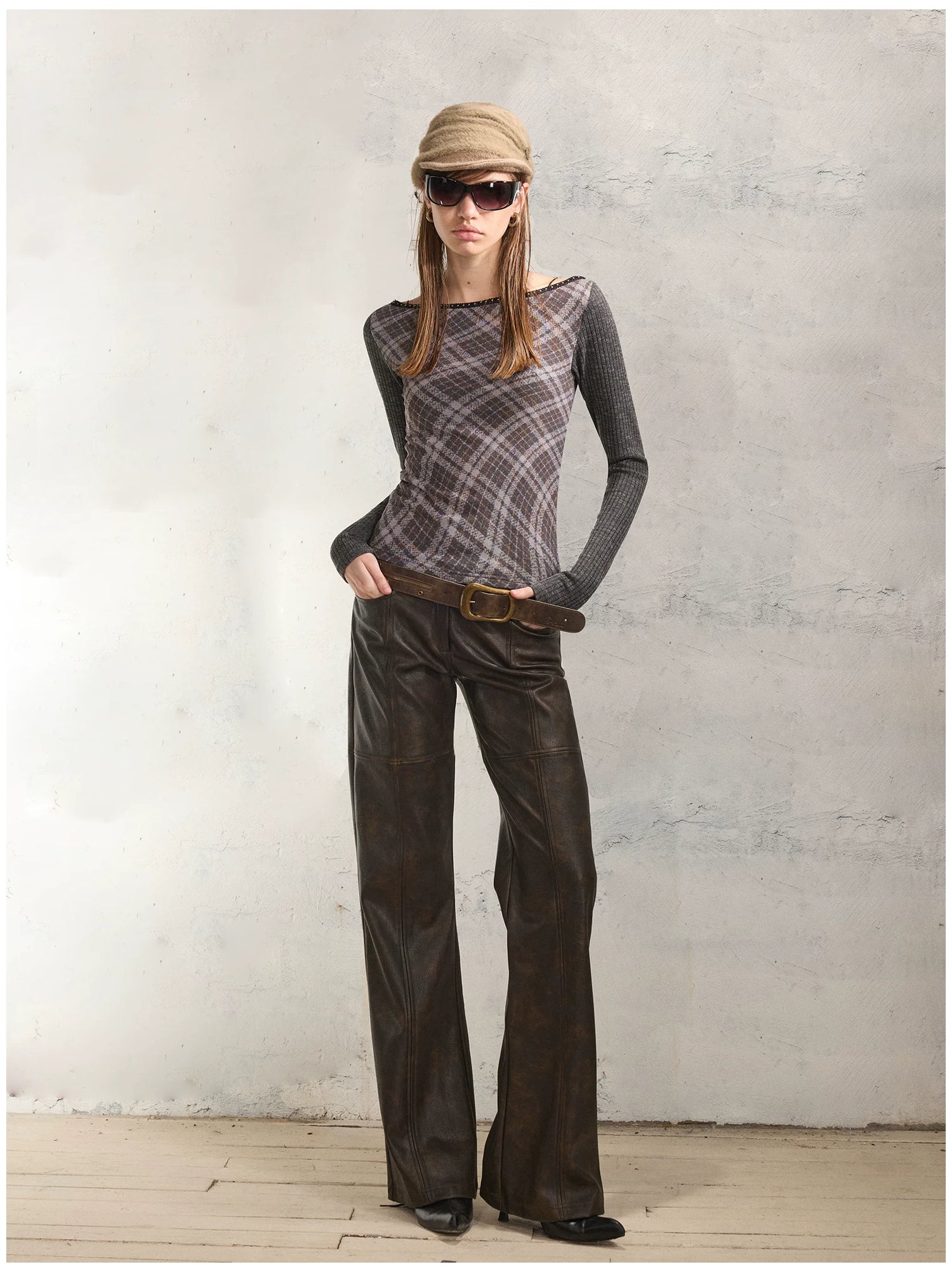 Reversible Face Print Henley Studded Sleeve Base Top