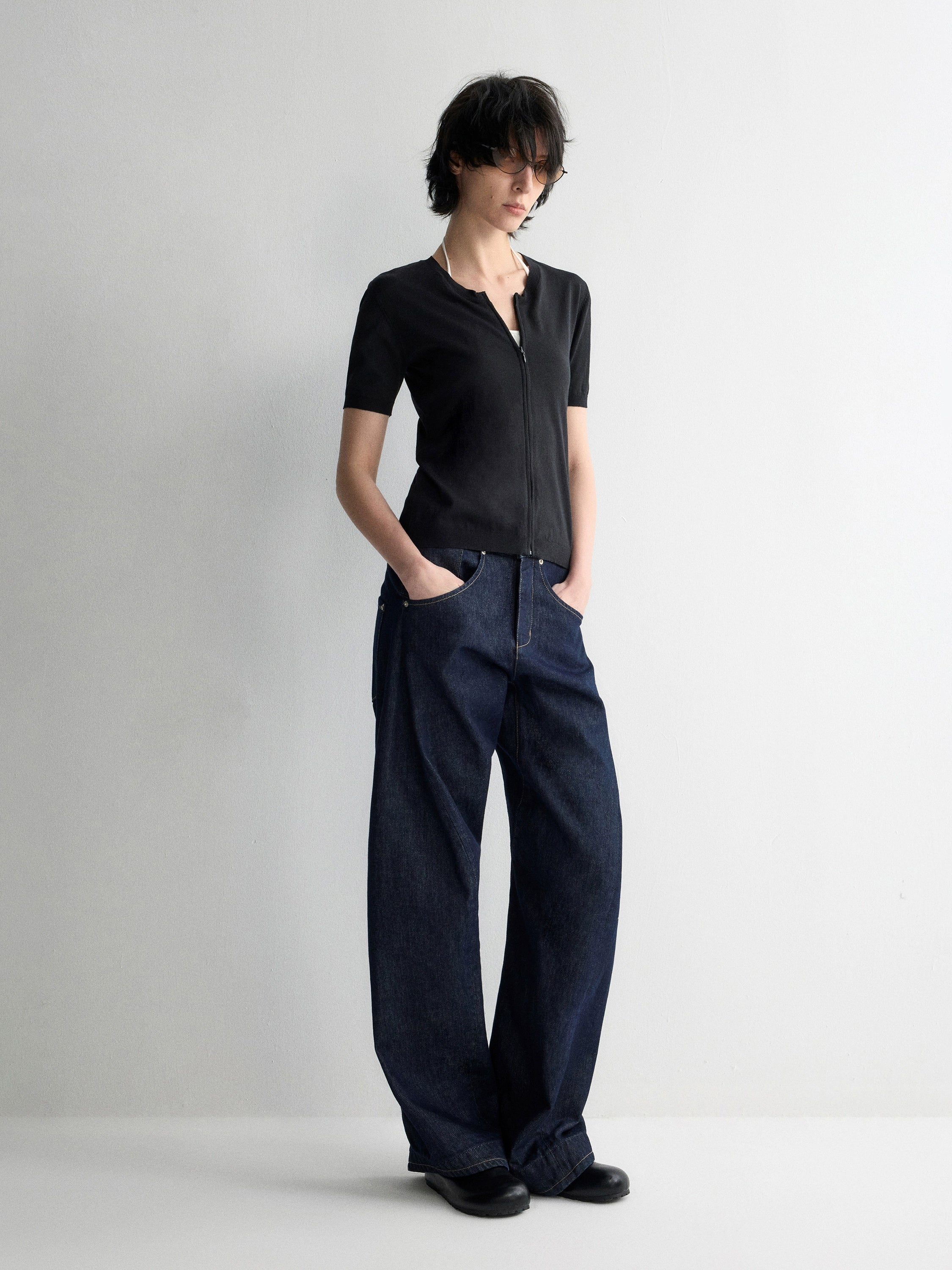 3D Wide-Leg Denim Pants