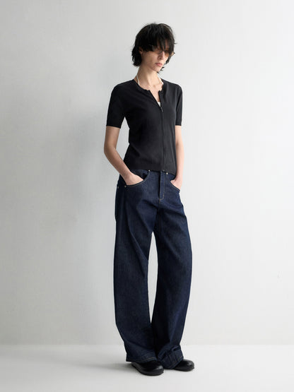3D Wide-Leg Denim Pants