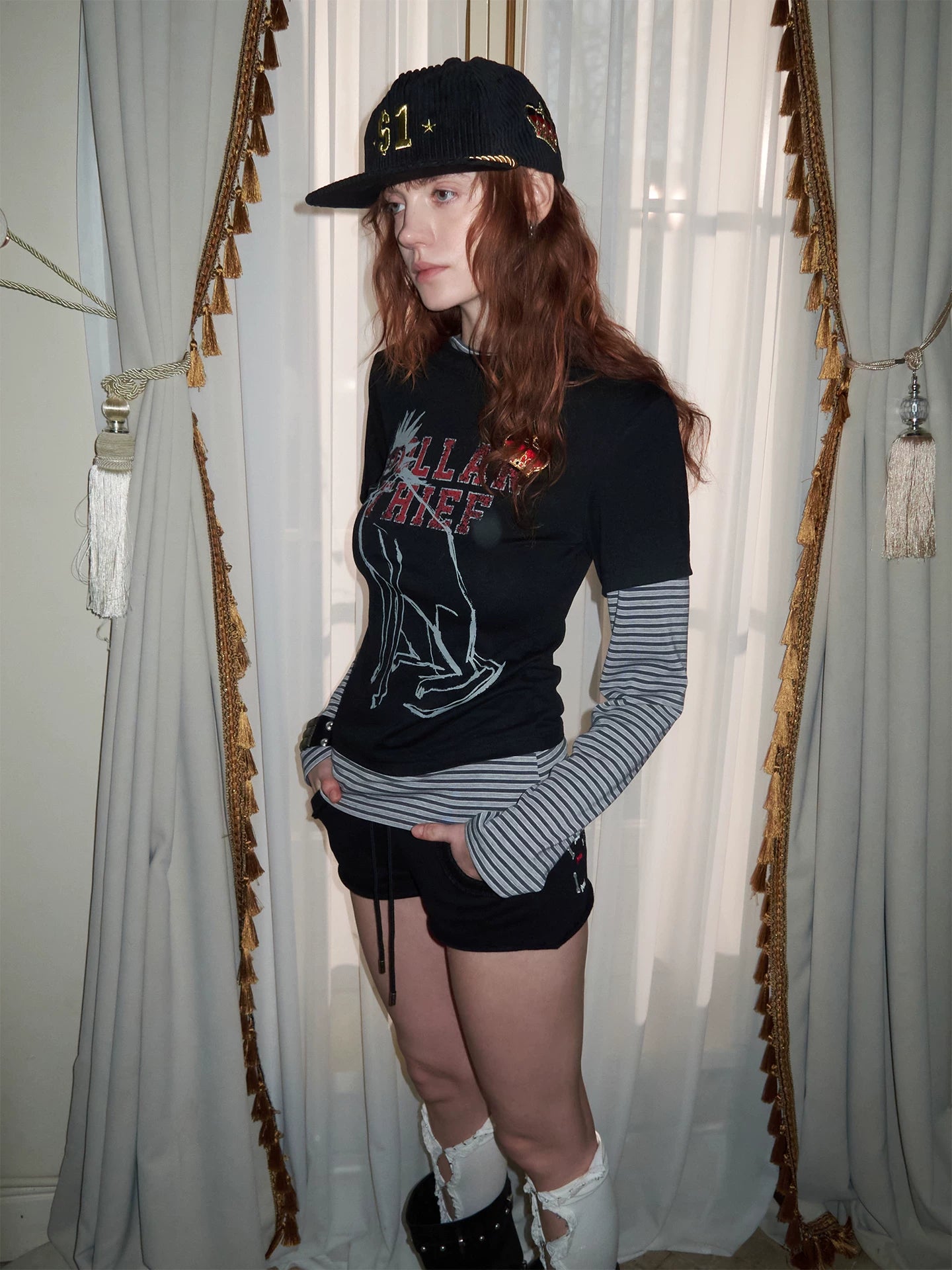 Layered Dog Print Long Sleeve Top