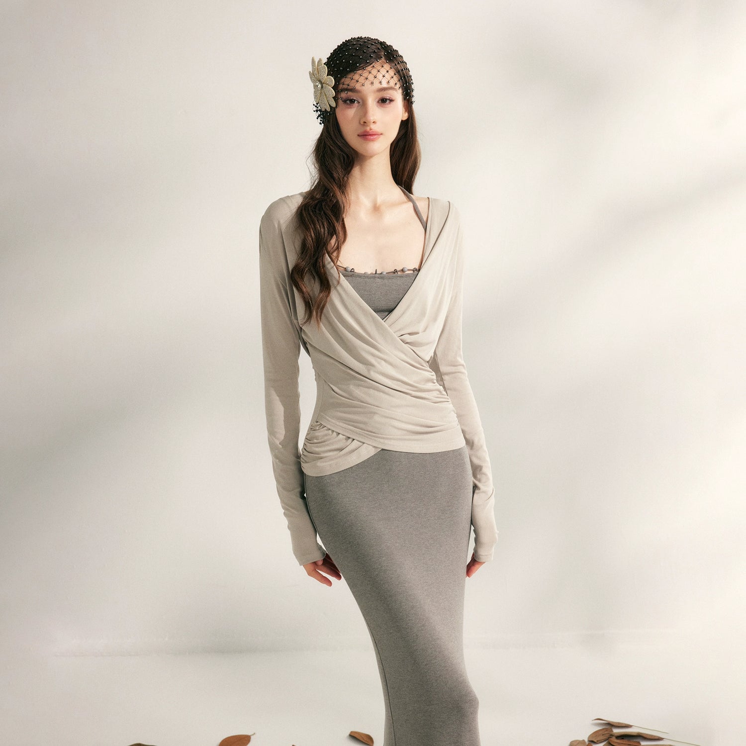 Modal Tencel V-Drape Ruched Blouse