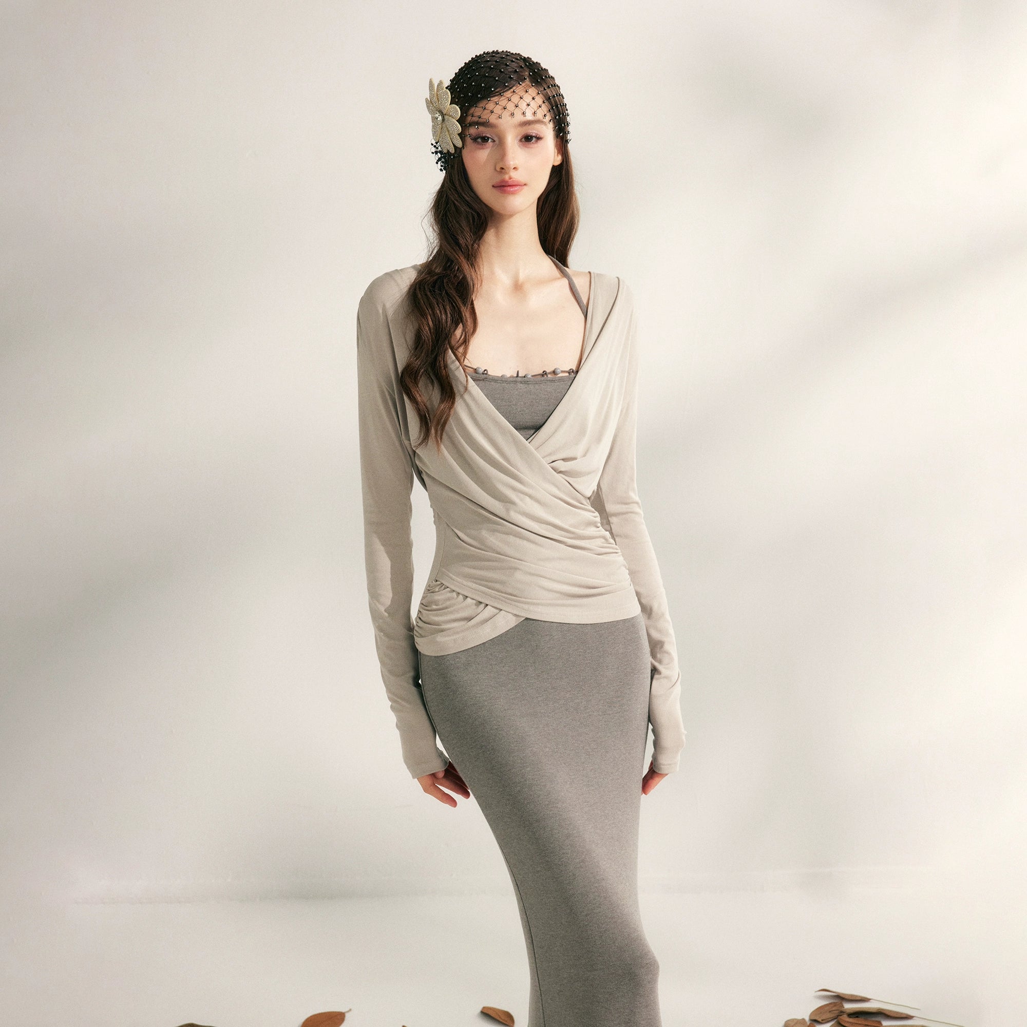 Modal Tencel V-Drape Ruched Blouse