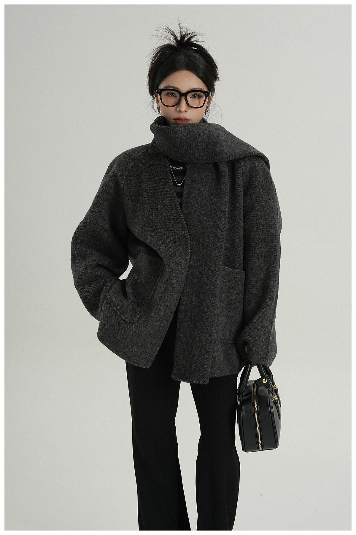 Scarf-Detail Cropped Wool Jacket