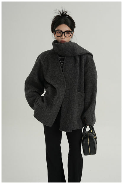 Scarf-Detail Cropped Wool Jacket