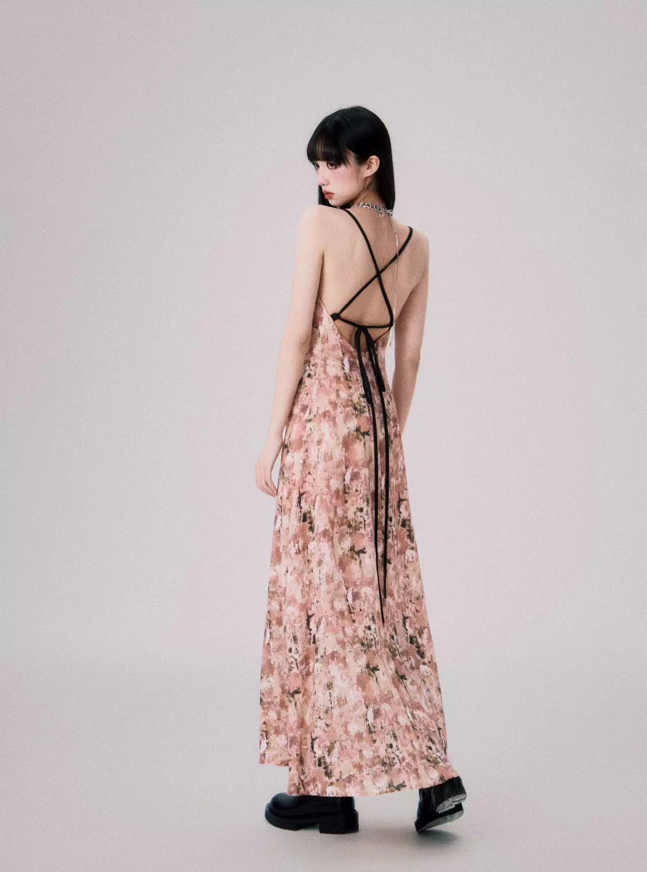 Pink Floral Backless Dress