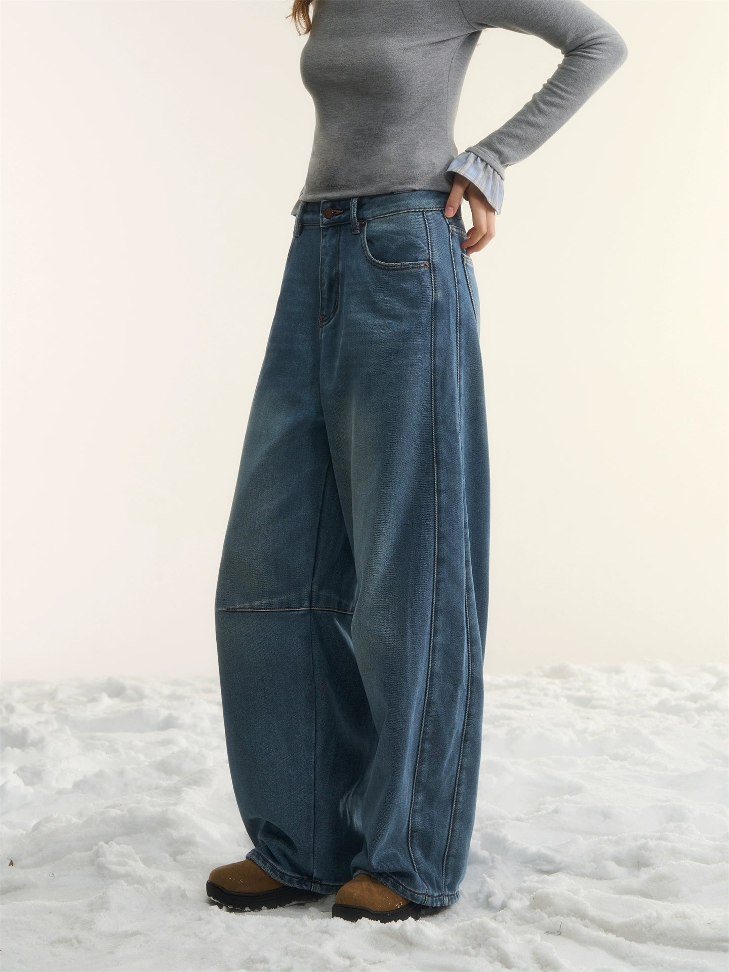Washed Sculpted Loose-Fit Denim Trousers