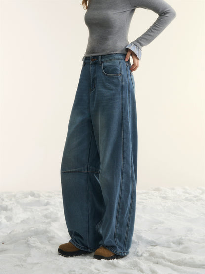 Washed Sculpted Loose-Fit Denim Pants