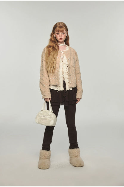 Sequin Eco-Friendly Faux Fur Jacket - CHINASQUAD