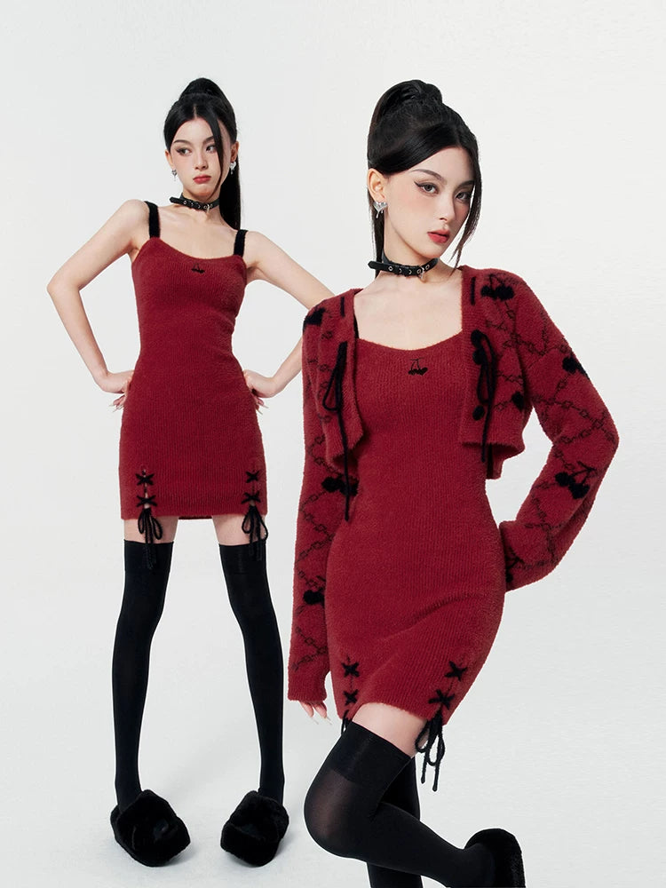 Red Knit Two-Piece Dress Set
