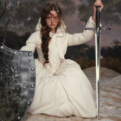 French Tailored Cinched-Waist Long Down Coat