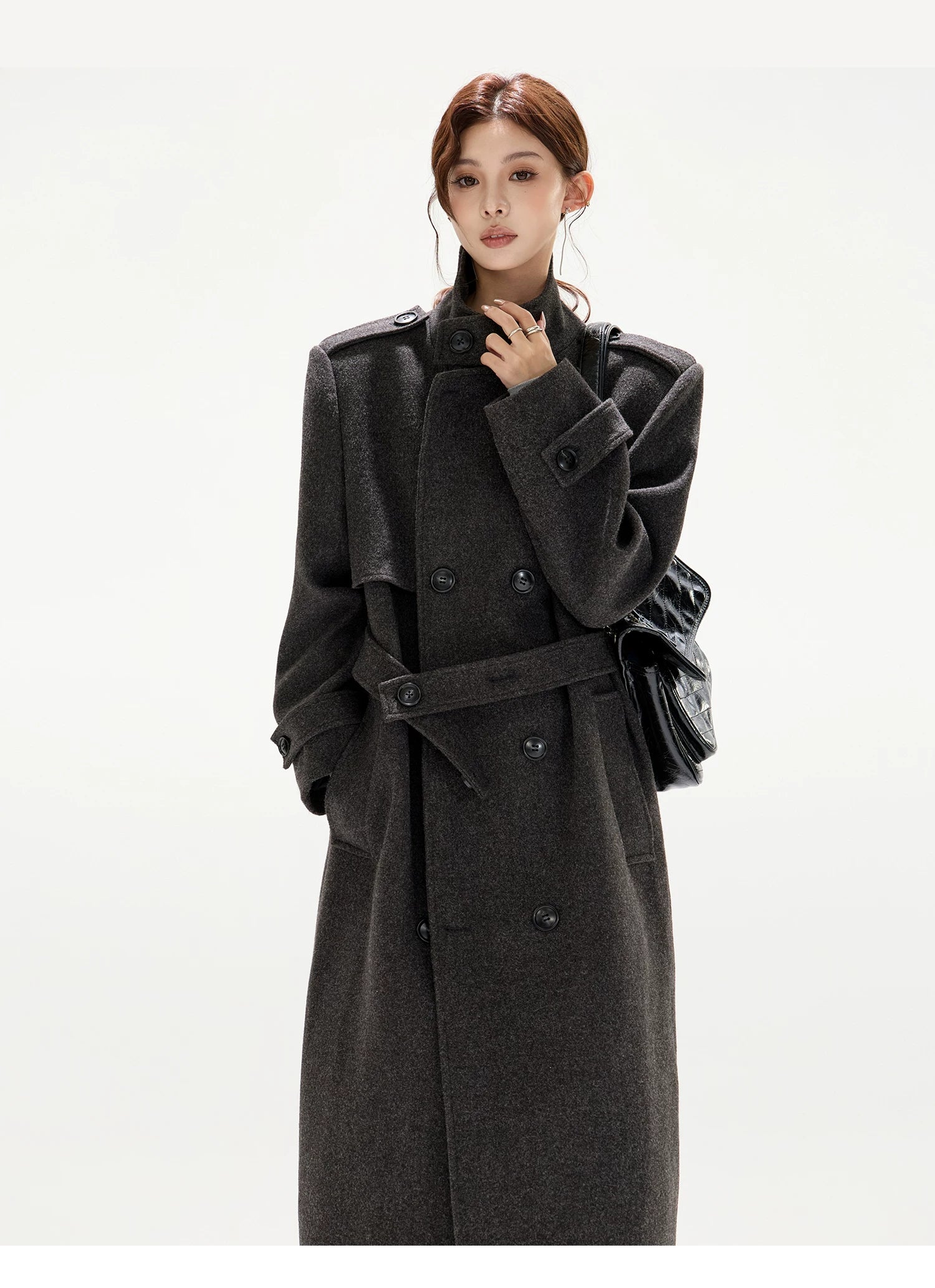Wide-Shoulder Wool-Blend Overcoat
