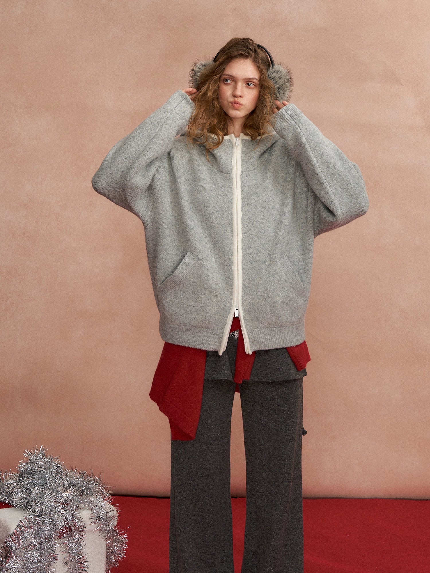 Detachable Scarf-Detail Flared Trousers