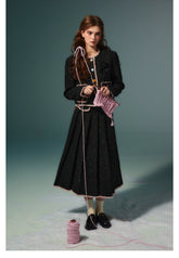 Black Fringed Woolen Jacket & Pleated Skirt Set - CHINASQUAD