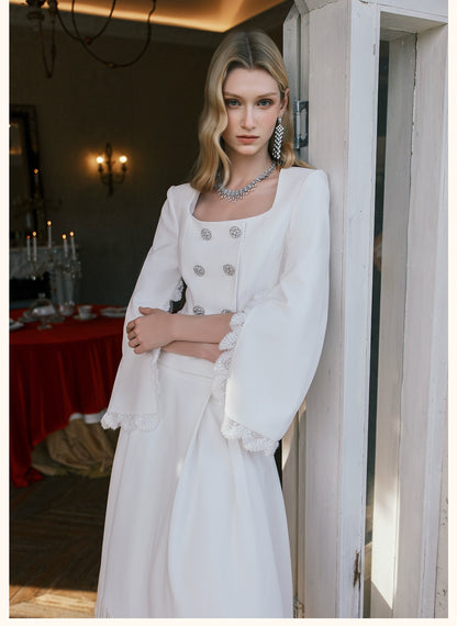 Mirage Vintage Lace-Collar Blazer &amp; Flared Skirt Set