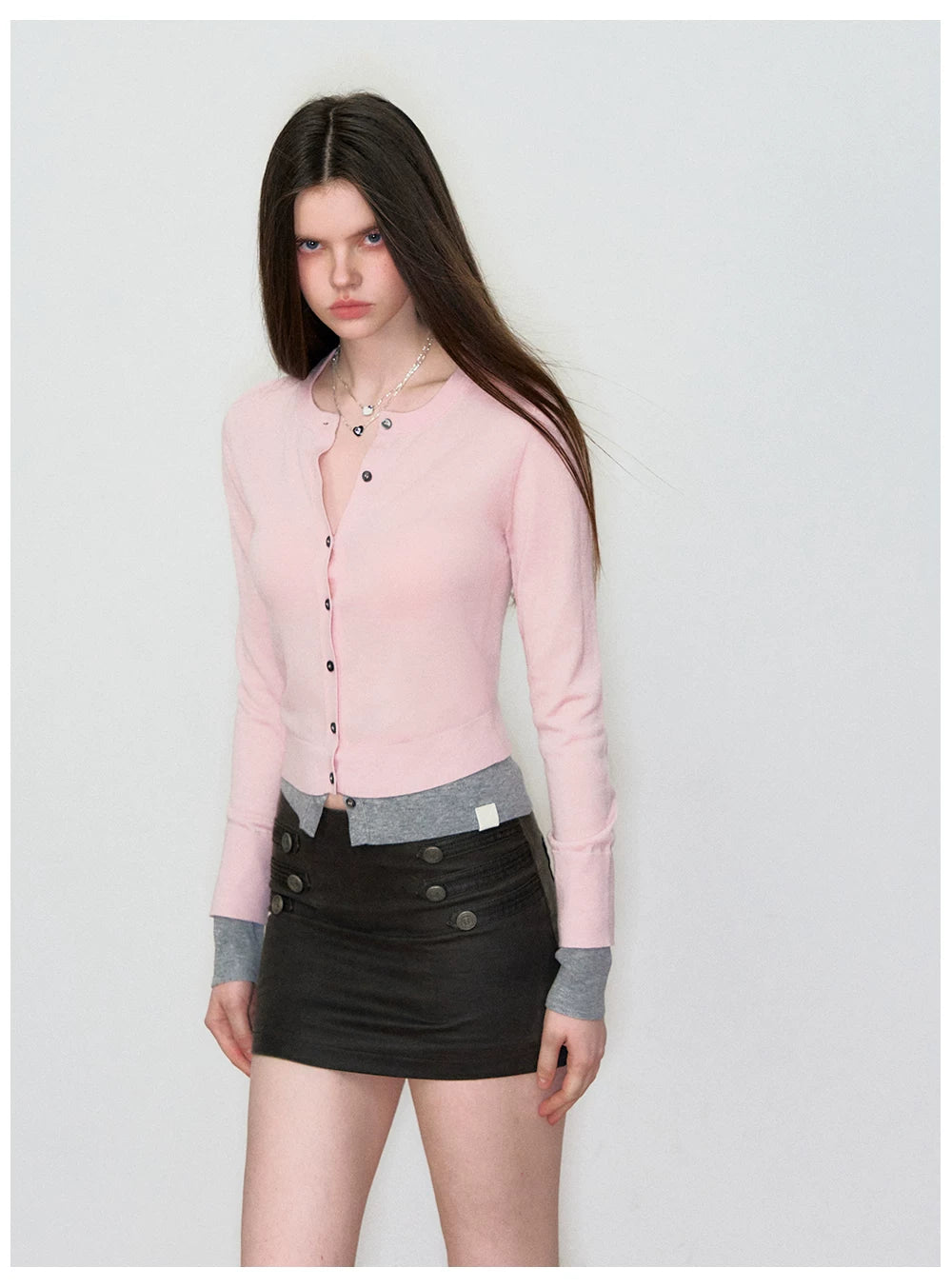 Patchwork Fitted Wool Knit Cardigan