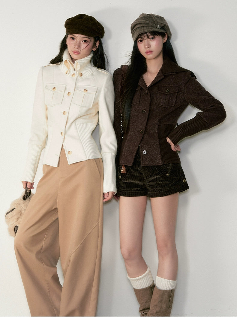 Vintage Cinched-Waist Double-Way Wool Jacket