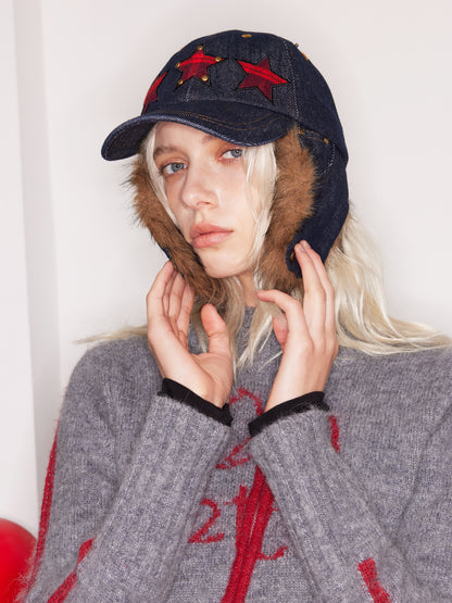 Detachable Fur Embroidered Baseball Cap