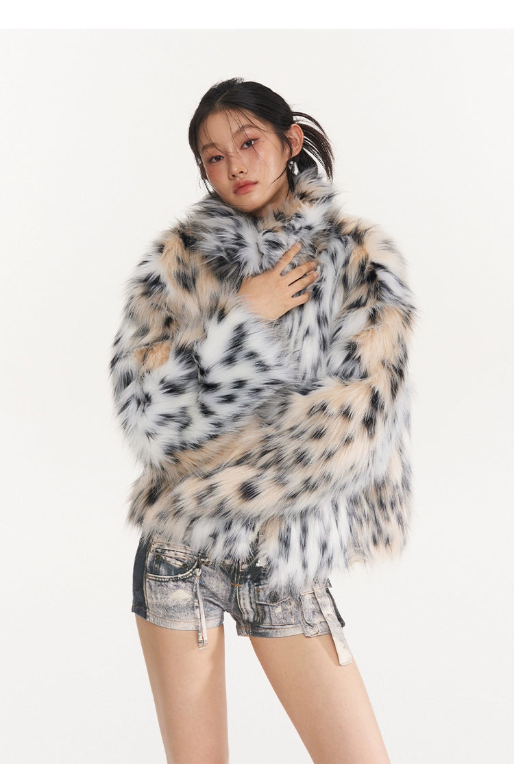 Snow Leopard Faux Fur Jacket