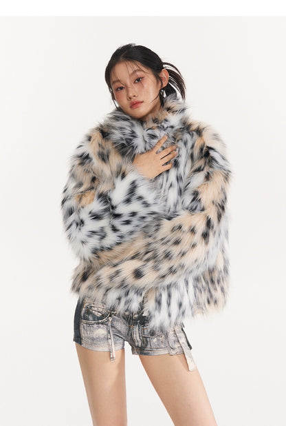 Snow Leopard Faux Fur Jacket