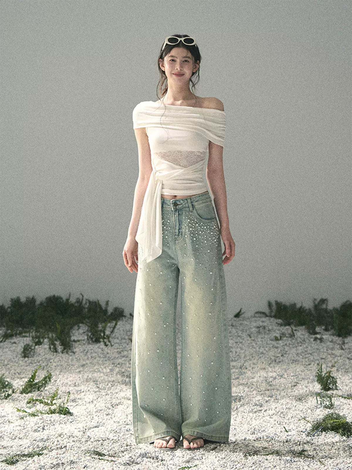 Off-Shoulder Lace Tie Top