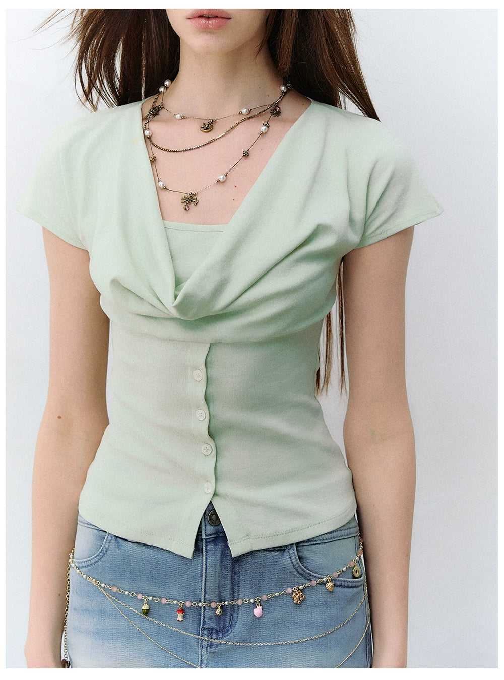 Layered Deconstructed Two-in-One Buttoned T-shirt