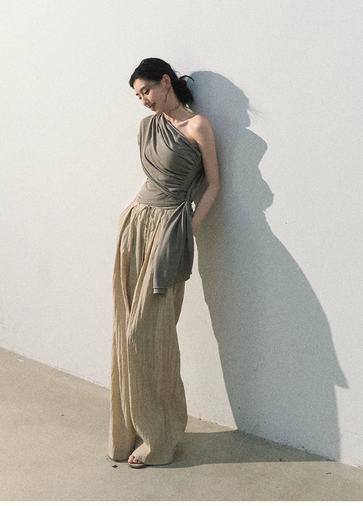 White Jade Asymmetric Draped T-Shirt