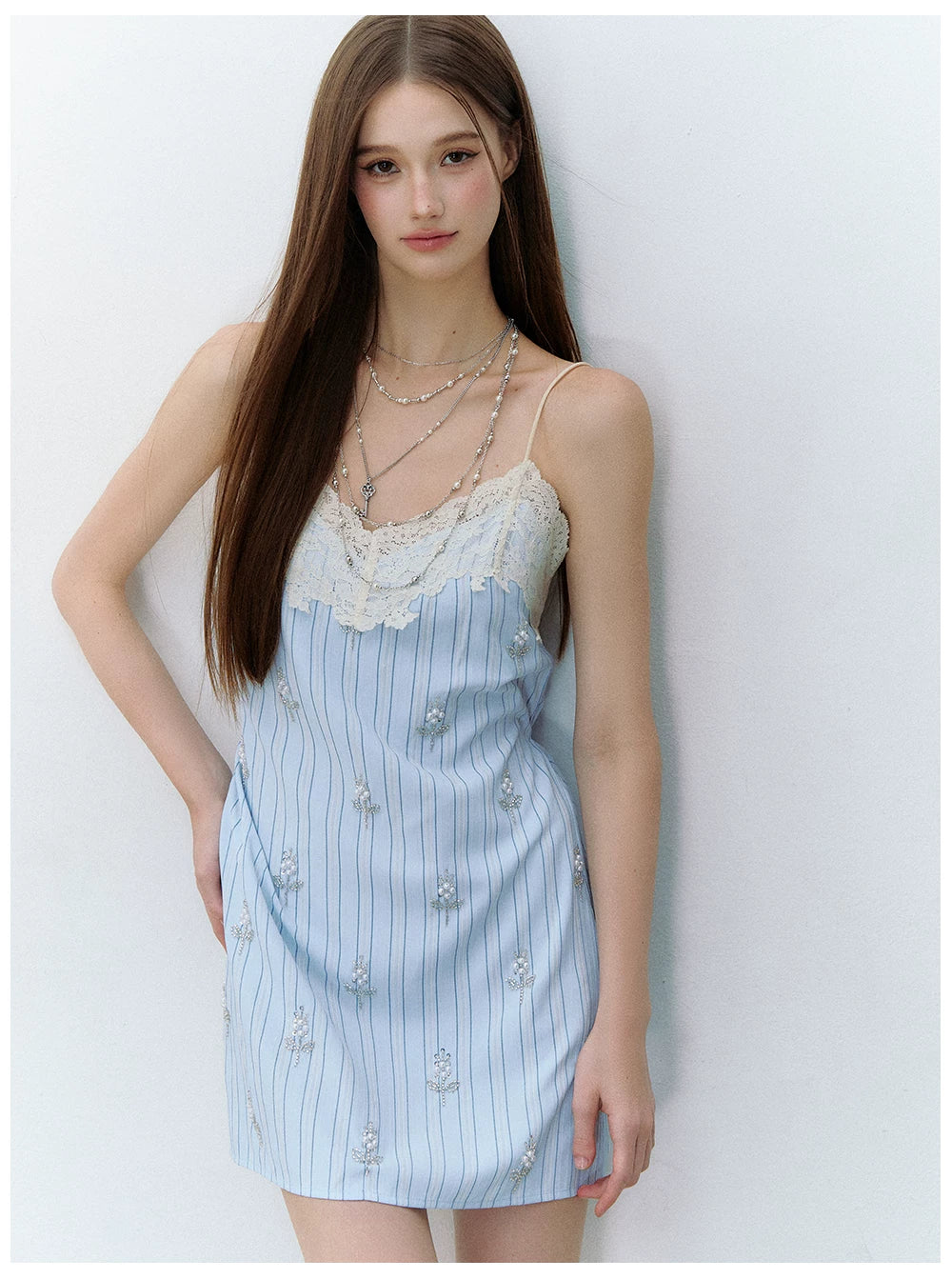 Maritime Love Letter Lace-Embellished Striped Dress