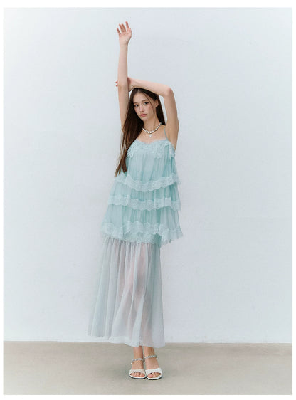 Ethereal Layered Ruffle Camisole &amp; Midi Skirt Set