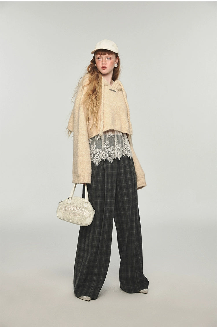 Plaid Woolen Wide-leg Pants - CHINASQUAD