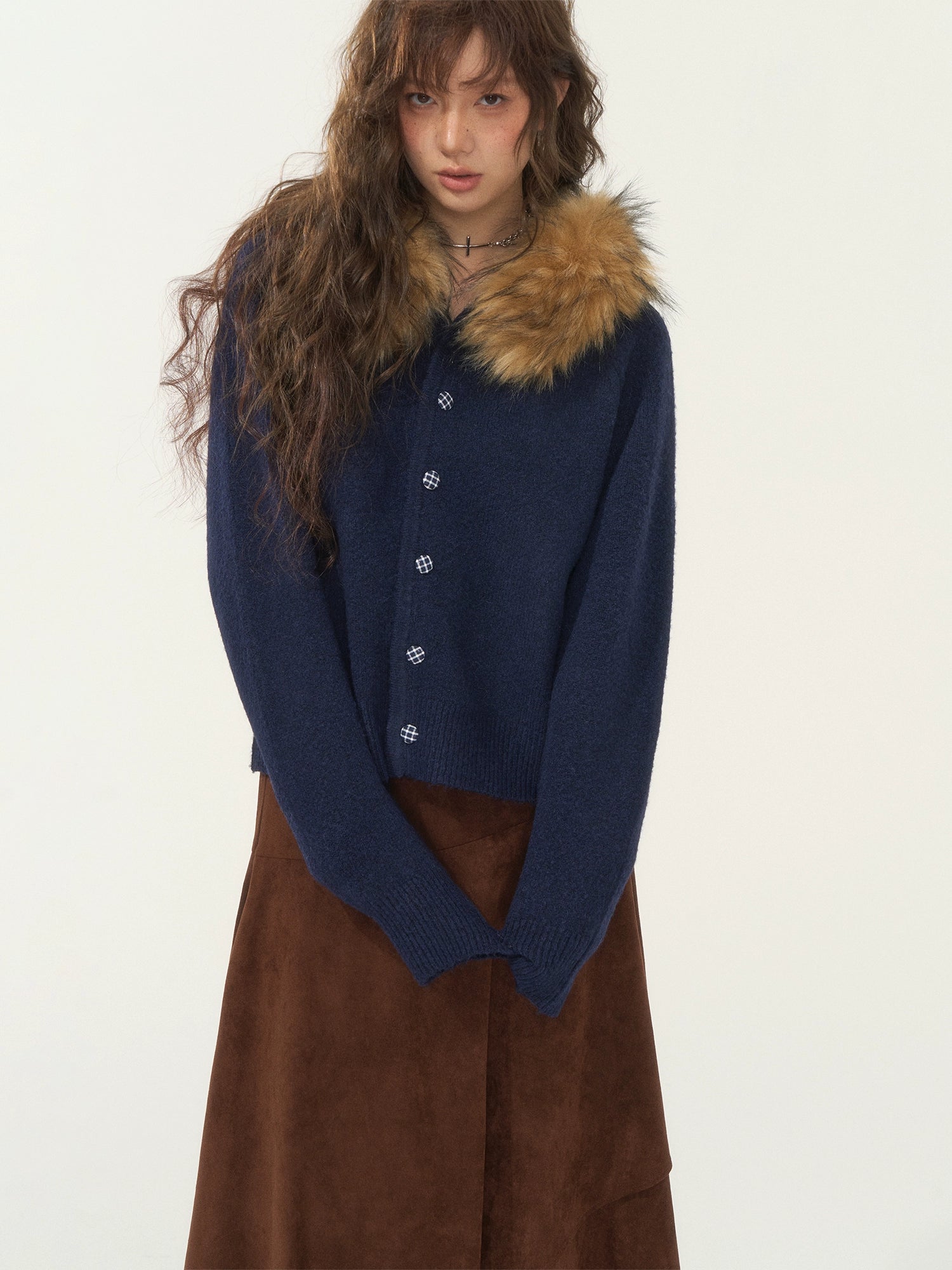 Detachable Fur-Collar Fleece Hooded Cardigan