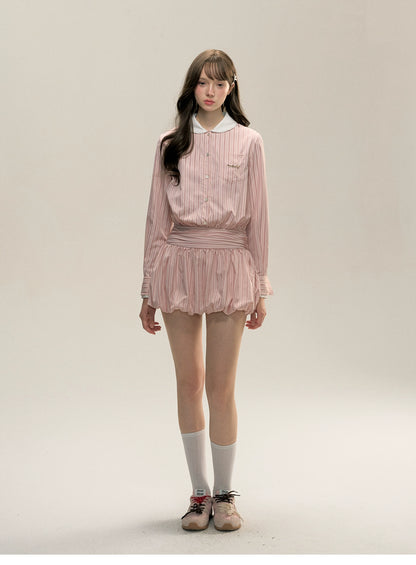 Pink Striped Bow-tie Collar Dress