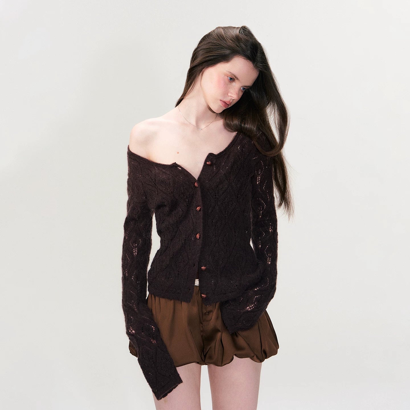 Mohair Blend Open-Knit Cardigan