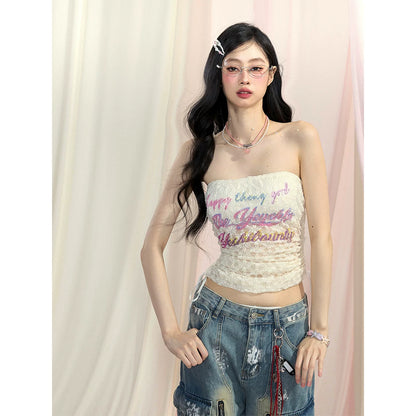 “Spring Love Letter” Lace Bandeau Crop Top